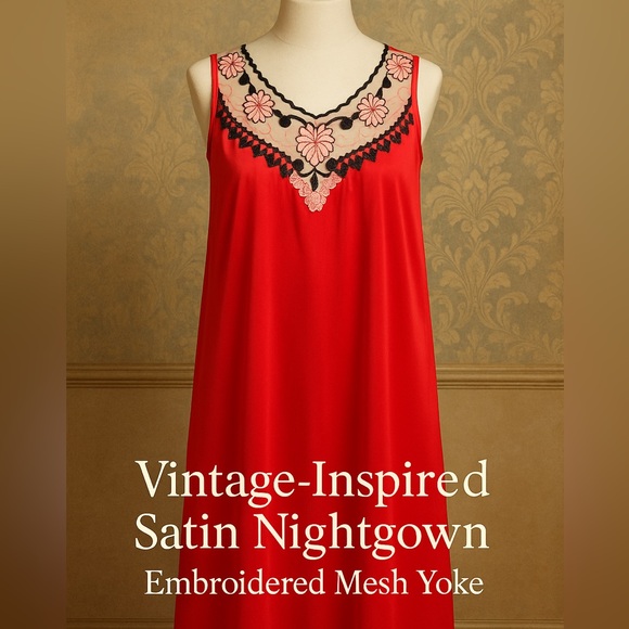 NWOT S. Christina Red Satin Nightgown M - Picture 2 of 6